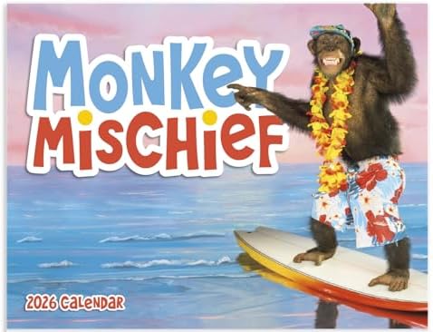 Monkey Mischief Funny 2026 Hanging Wall Calendar - 19" x 11" (Open) 2026 Monthly Appointment Planner and Organizer. Silly monkeys that make each month humorous. image 4