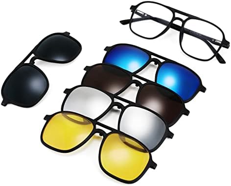 FEISEDY Magnetic Clip on Sunglasses TR90 Frame TAC 5pcs Replacement Lens Set Sunglasses for Men Women B2884