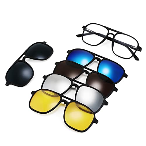FEISEDY Magnetic Clip on Sunglasses TR90 Frame TAC 5pcs Replacement Lens Set Sunglasses for Men Women B2884