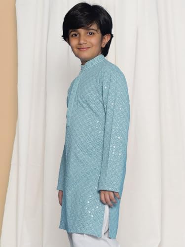 Image of AJ DEZINES Chikankari Kurta For Boys- Ethnic Wear | Embroidery Chikankari Sequined | Traditional & Festive Outfit | Cotton Stylish Boys Kurta | Perfect For Wedding & Family Function