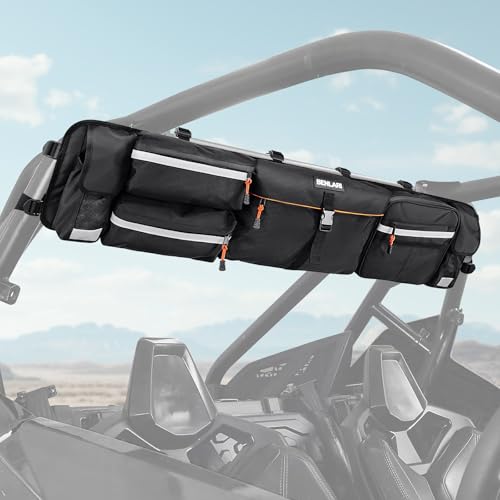 Benlari UTV Roll Cage Organizer, Upgrade Cargo Rear Storage Bag Waterproof Zipper Rear Gear Bags with Reflective Strip Compatible for Ranger RZR Pioneer Talon Most UTVs Bag Tools Storage Solution