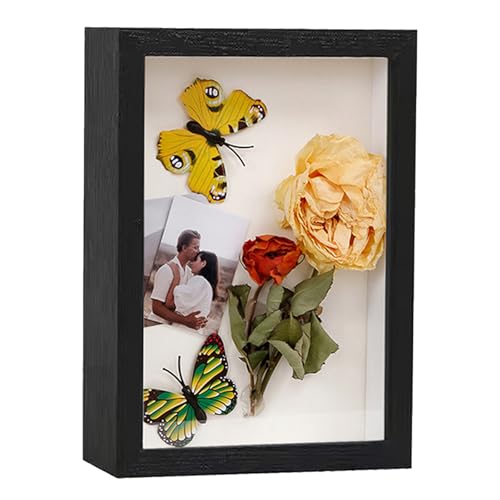 Hyuetrsa - Hyuetrsa 1 Pcs 8x10 Inch 3D Stereoscopic Photo Display Box, Black Dark Box Photo Display Frame, Artificial Board Classic Simple Display Box, Suitable for Souvenir Dried Flower Display (Black)