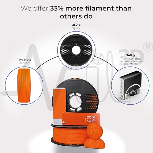 Image of NFIL3D 1KG Net TURBO FINISH PLA+ Orange 3D Printer Filament | Filaments for 3D Printer| 1.75mm| Accuracy + /- 0.015mm |1000g 3D Filament, 250g Spool, 350g Packaging Weight (Total Weight 1.6KG) (Orange)