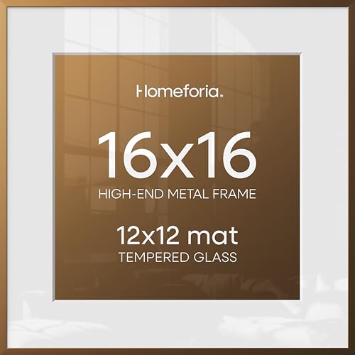 Homeforia 16x16 Bronze Frame with Mat, Tempered Glass