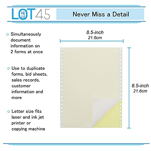 Lot45 Blank Carbonless Copy Paper 8.5X11In Ncr Paper 2 Part Letter Size, 250 Sets (500 Sheets) Duplicate Printer Paper #TOP3