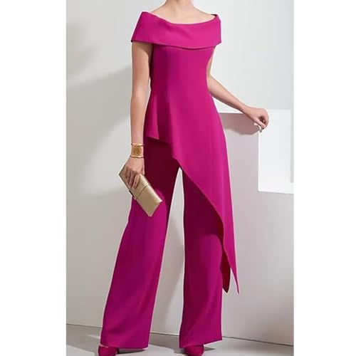 2 Piece Mother of The Bride Pant Suits for Wedding Off The Shoulder Chiffon Wedding Guest Outfit4