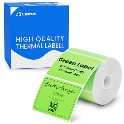 CLABEL 1 Rollo 40x30mm Cinta de Etiquetas Eérmicas Verde para Impresora de Etiquetas Autoadhesivas Etiquetado Pegatinas Escuela Empresa Negocio Hogar Precio, 330Piezas/Rollo(1,57”x1,18”)