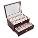 Boîte de Rangement pour Montre Double Homme/Femme en Bois 20 boîte de Rangement pour Montre à Carreaux avec Couvercle en Verre Serrure Rouge Bijoux Bracelet série