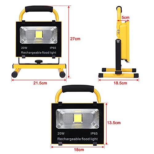 HENGMEI 20W LED Fluter Akku Baustrahler Arbeitsleuchte Strahler Flutlicht Scheinwerfer handlampe Campinglampe,KaltWeiß) - Image 3