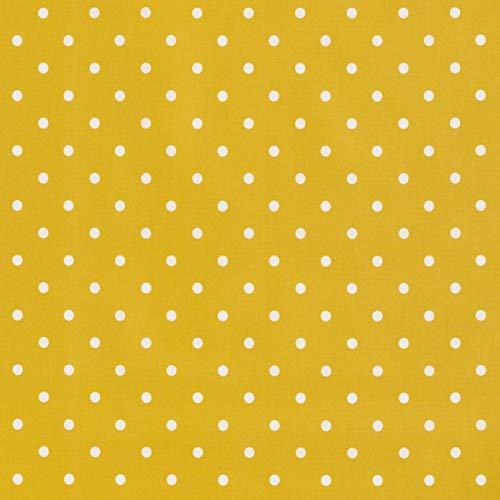 Jolee Fabrics Wipe Clean Oilcloth PVC Tablecloth - Dotty Mustard Oil Cloth - Rectangle, Round or Square - Wipeable, Waterproof and Splash Proof (130cm Round)
