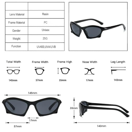 Lunettes de soleil œil de chat rétro au design punk géométrique noir