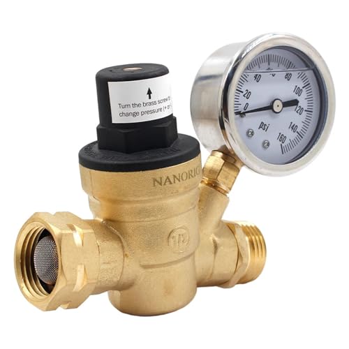 Druckminderer Wasser Wasserdruckregelventil mit 3/4-Zoll-Griff, bleifreier Messingschraubendreher, verstellbares Druckminderventil mit Manometer-Doppelfilter