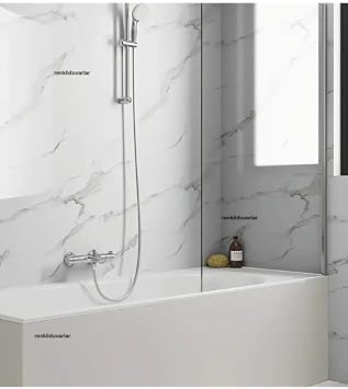 60cm x 280cm Tek Parça Rulo Shiny Beyaz Mermer Desenli Banvo Salon Wc Yapışkanlı Duvar Paneli Kağıdı