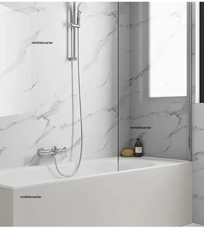 60cm x 280cm Tek Parça Rulo Shiny Beyaz Mermer Desenli Banvo Salon Wc Yapışkanlı Duvar Paneli Kağıdı
