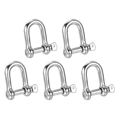 PATIKIL ネジピンシャックル M6 6 mm 440lbs 5個 304ステンレス鋼 Dリングシャックル チェーン ワイヤーロープ 屋外用 シルバー