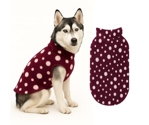 Image of The Pets Company Dog Winter Coat Jacket, Cloth, Windproof, Light Weight, Washable, Ultra Warm Thick Fleece Lined Dog Vest for Cold Weather Protection, (Polka Maroon Cherry, Med - Large - 22 Inch)