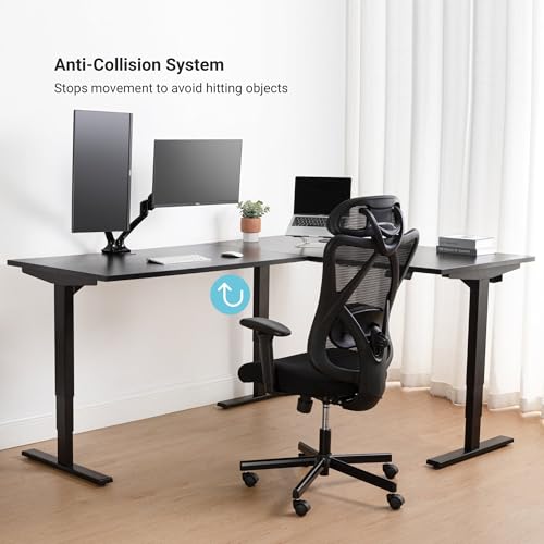 Image of Progressive Desk Height Adjustable Computer Standing Desk - L Shaped 72 inch x 48 inch Corner Electric Stand Up Rising Workstation Table - Black Frame, Dark Cherry Top