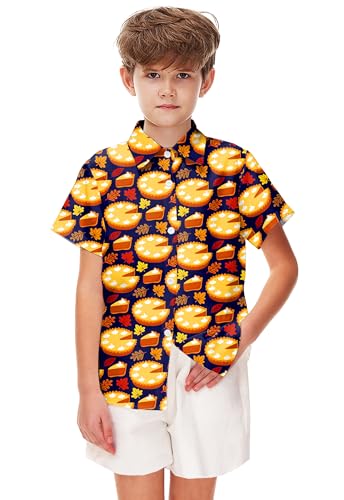 Image of Remimi Unisex Kids Halloween Shirt Boys Pumpkin Ghost Shirts Hawaii Button Up Tops 5-14 Years