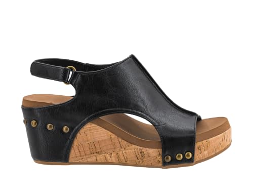 Image of Corkys Footwear Womens Carley Wedges, Featuring Corkys EVA Foam Cushioned Insoles, A 2.5 Inch Heel, Lightweight For All Day Wear, And Hook And Loop Closure