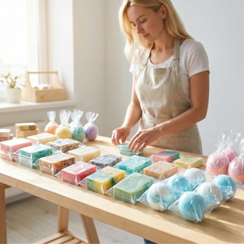 Image of Enenes 300 PCS 4 x 6 Inch Shrink Wrap Bags, Clear Polyolefin Heat Shrink Bags for Soap Bars, Candles, Bath Bombs, Homemade Treats, Gifts and Crafts