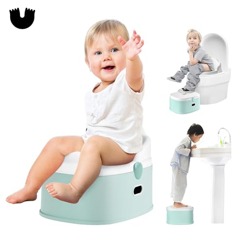 CheerTry 3-in-1 Toddler Potty Training Toilet & Detachable Training Seat & Sturdy Step Stool, Larger Potty Chair for Boy & Girl with Comfortable Backrest, Armrests, Splash Guard