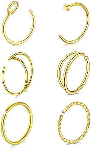 MODRSA Nose Rings Stainless Steel 20 Gauge Nose Hoop Rings Nostril Septum Piercing Women Nose Ring Hoop Dia 8MM Nose Piercing