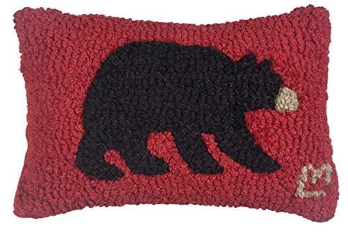 Chandler 4 Corners Artist-Designed Black Bear Hand-Hooked Wool Decorative Petite Throw Pillow - Wildlife Pillow for Couches & Beds - Easy Care & Low