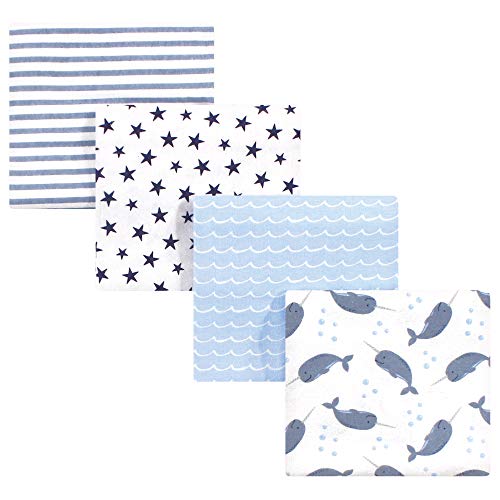 Image of Hudson Baby Unisex Baby Cotton Flannel Receiving Blankets Bundle Set, Flamingos Narwhal, One Size