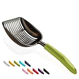 WePet Cat Litter Scoop, Non-Stick Plated Aluminum Alloy Sifter, Kitty Durable Metal Scooper, Deep Shovel, Long Handle, Kitten Pooper Lifter, Size Large, Coated Black Body with Green Handle