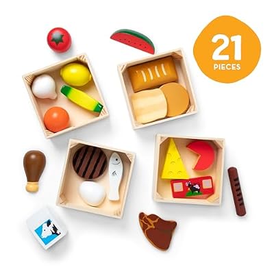 Melissa & Doug Food Groups, 21-Piece Wooden Toys Set of Pretend Play Food & Kids Play Kitchen Accessories, Preschool Toys for Girls & Boys Ages 3+