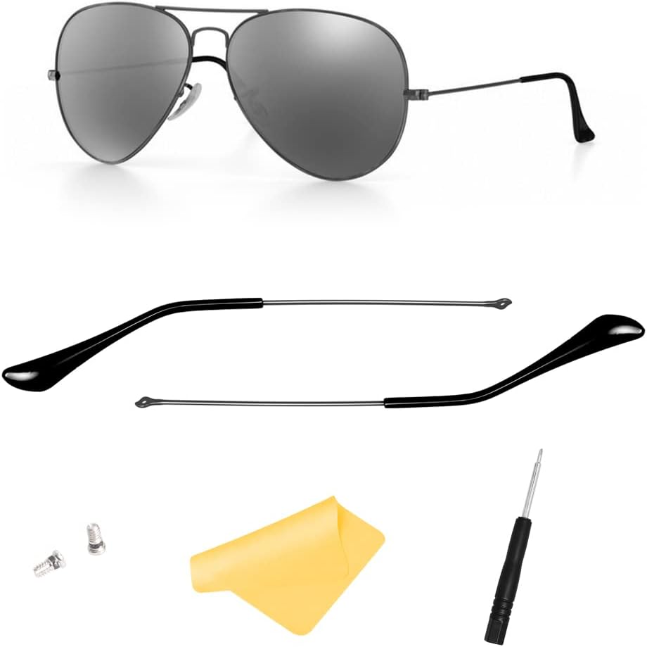 Replacement Temple Tips Temple Arms for Ray-Ban Aviator RB3025 3025 Sunglasses Repair Kit Screws/Screwdriver (Gunmetal) Temple Arms+(Black) Temple Tips