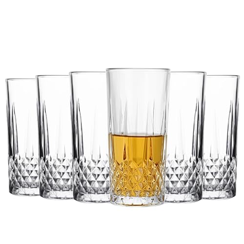 binsakao Drinking Glasses Set of 6 - Highball Glasses - 330 ml Tall Water Glass Sets - Glassware for Bar Mixed Drink Cocktail, Juice, Mojito, Iced Tea