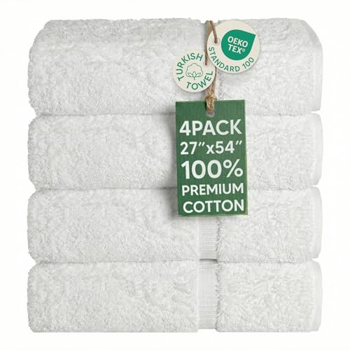 Chakir Turkish Linens | Hotel & Spa Quality 100% Cotton Premium Turkish Towels | Soft & Absorbent (4-Piece Bath Towels, White)