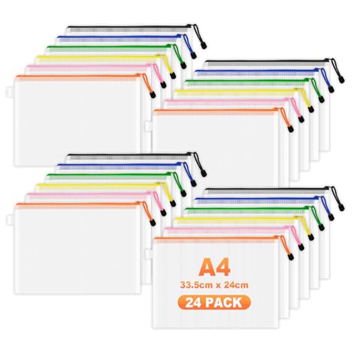 Pochettes A4 en plastique à fermeture éclair pour organiser les cours et le bureau