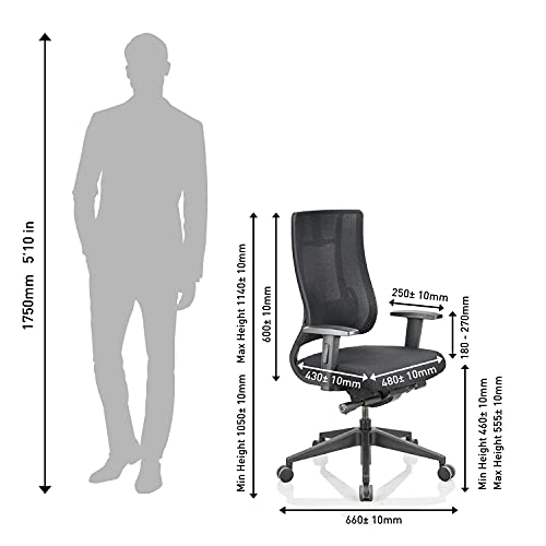 Image of Featherlite X-5 Nylon Medium Back Office Executive Chair with Seat Slide, 3 Way Adjustable Arms, Adjustable Lumbar Support (Black)