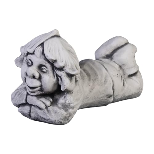 gartendekoparadies.de Gnom Kleiner Faulpelz, Steinfigur Wichtel, H. 18 cm, 6 kg, Grau, frostsicher aus Steinguss für Außenbereich