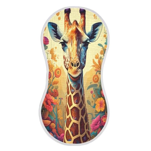 J JOYSAY Floral Giraffe Yellow Baby Burp Cloths for Boys Girls Large 22''x11'' Cotton 4 Layer Baby Bibs for Drool Babies one sizex1