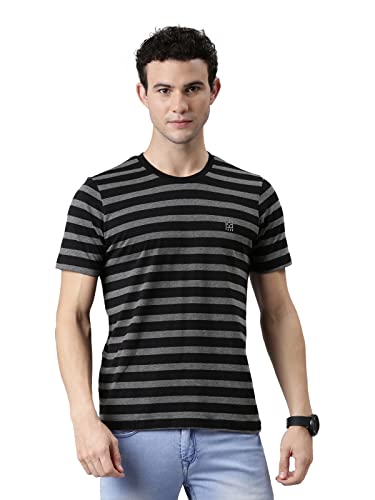 Image of F A S O Men's T-Shirt - Super Soft Combed Cotton Rich Fabric Sporty Striped Design Customized Comfort Fit