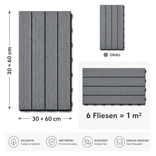 Sol de balcon facile d'entretien en dalles de terrasse WPC gris 2 m²