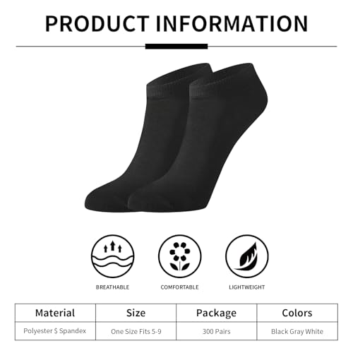 300 Pairs Mens Thin Low Cut Ankle Socks Bulk Pack Lightweight Athletic Socks for Men Women Homeless2