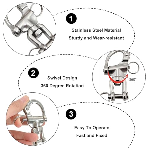 Aweisile Schnappschäkel 2 Stück Boot Federschäkel Panikhaken Schäkel Edelstahl Schäkel Panikhaken Schnappschäkel Drehbarer Boot Schnappschäkel Wirbelschäkel für Segelboot Spinnaker Halyard