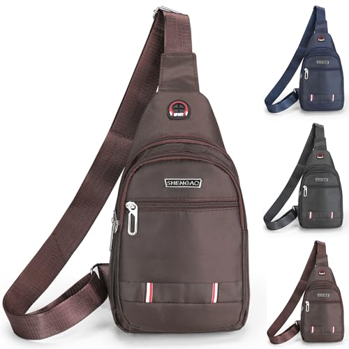 SUPPRUI Bolso bandolera pequeño, bolso cruzado para hombre, resistente al agua, para correr, entrenamiento, senderismo, viajes, ciclismo, Brown, 32*17*5CM