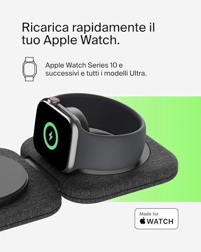 Belkin BoostCharge Pro Tappetino di Ricarica Magnetica 2 in 1 da 15W, Caricatore MagSafe, Caricabatterie Wireless pieghevole certificato Qi2 per iPhone 17, Air, Pixelsnap, Apple Watch 11 ed AirPods - Immagine 3