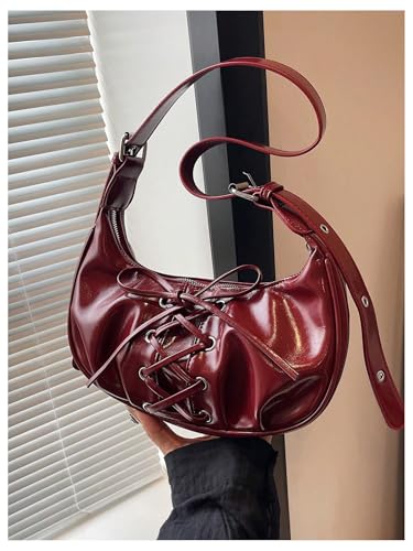 Verdusa Women's Vintage Lace Up Leather Bags Top Handle Crescent Shoulder Handbags2