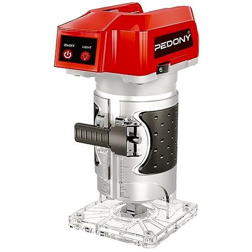 PEDONY Brushless Trim Router Suitable for Milwaukee Battery, 1/4' Chuck, 6 Variable Speed, 30000R/MIN, Replacement for DCW600B Drilling/cutting/grinding wood cutting【Battery Not Included】