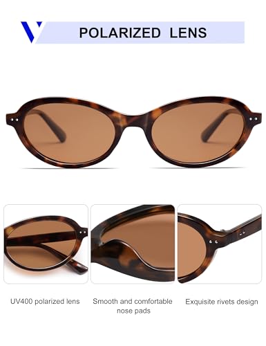Image of VANLINKER Trendy Oval Polarized Sunglasses for Women Men Small 90s Style Retro Cat Eye Frame Narrow Sleek Design VL9847