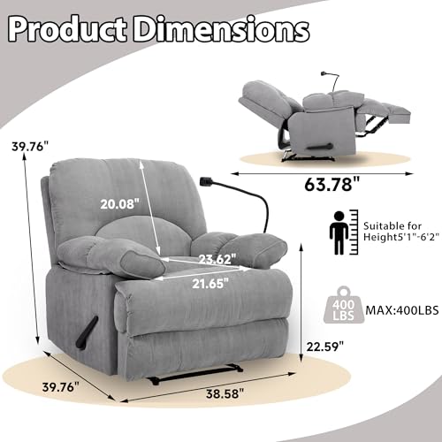 Sillón Reclinable Grande Tela Suave Color Gris miniatura 2