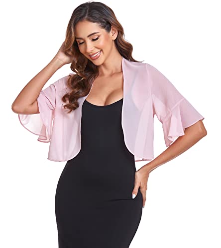 Image of Shrugs for Women Chiffon Bolero Shrug Short Sleeve Open Front Summer Cropped Cardigan for Dresses