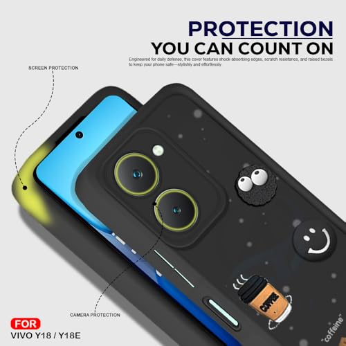 Image of AESTMO Back Case Cover for Vivo Y18 / Y18E Cover | Cute Fun Cartoon 3D Ball | Coffee Silicone Case | Full Body Protection | Camera Protection Back Cover for Vivo Y18 / Y18E (Black)