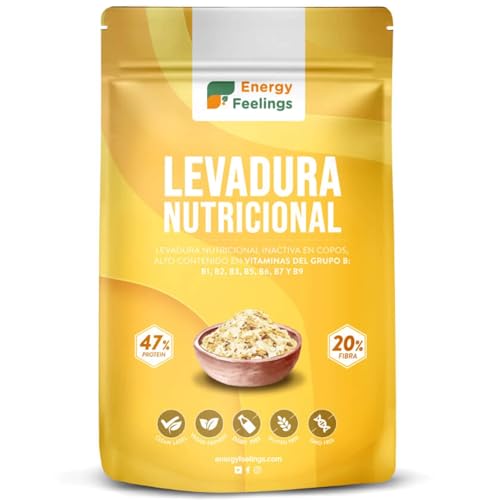 Energy Feelings Levadura Nutricional 250g, Levadura Nutritiva en Copos Rica en Vitamina B y Proteínas 46%, Nutritional Yeast Sin Gluten, Sin Azucar, Ideal para Queso Vegano